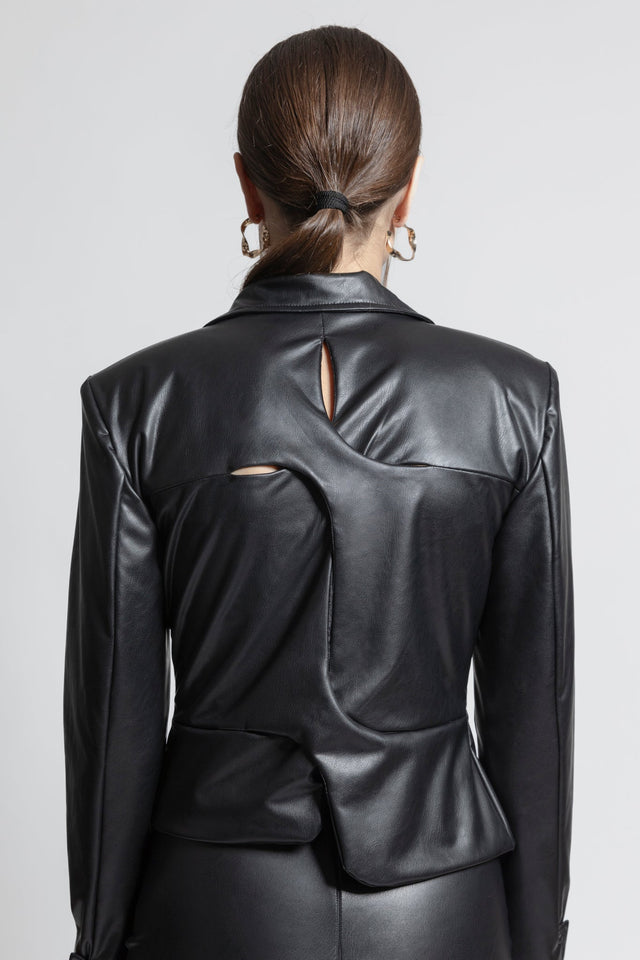 Asymmetric Latex Look Blazer - Black