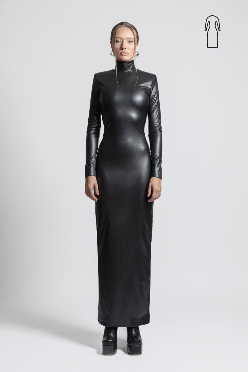 Women Vegan Leather Bodycon Dress