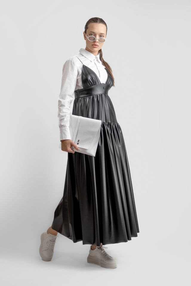Drop Waist Dress Latex Feel - Black