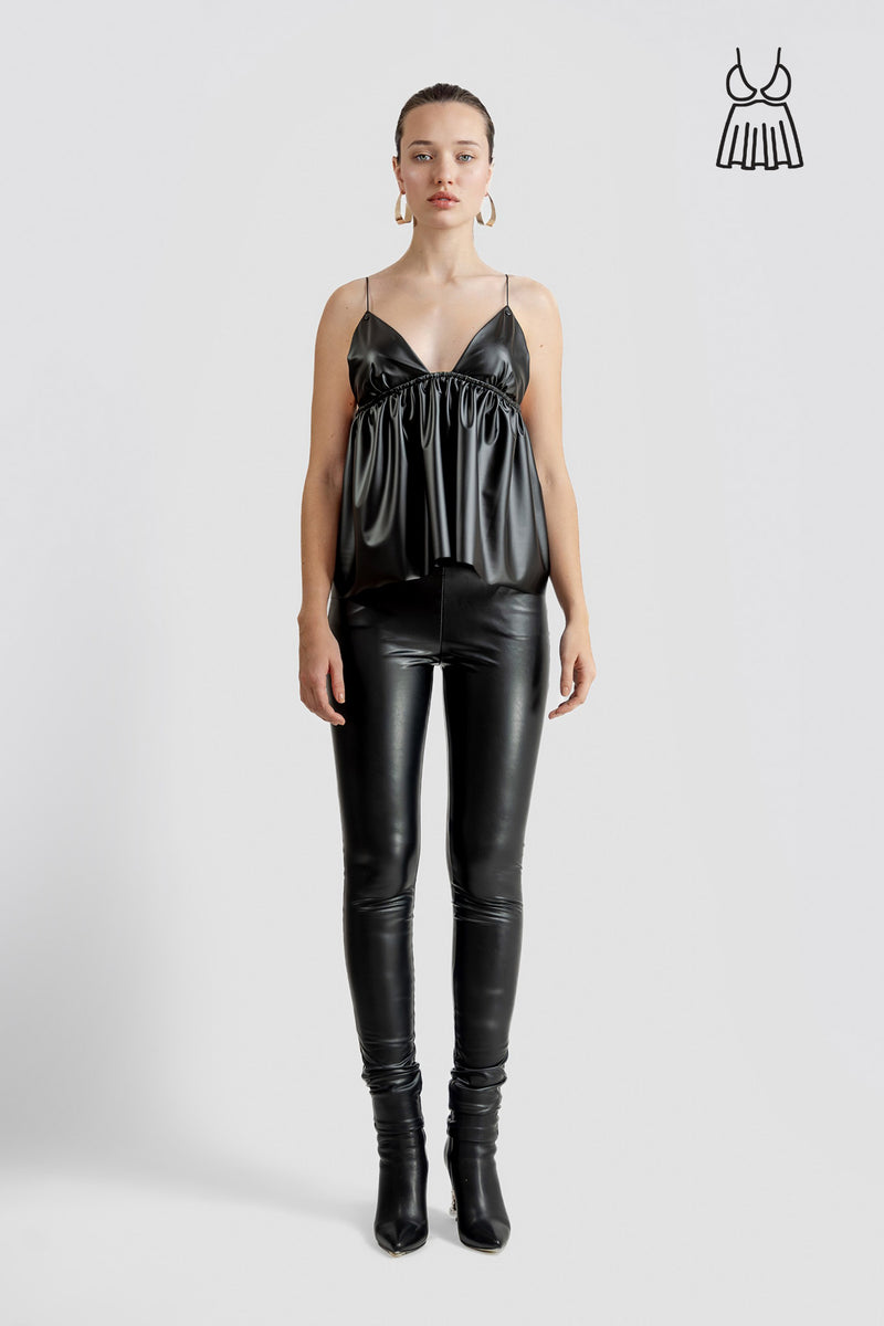 Faux Leather Cami Top - Black