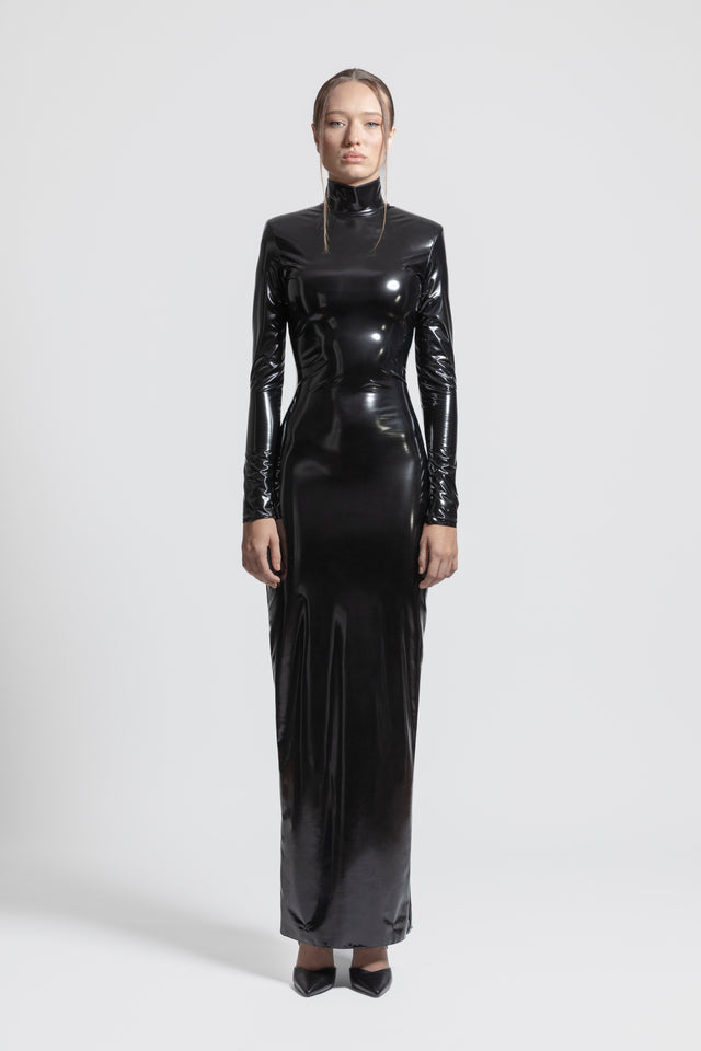 Women Vegan Leather Bodycon Dress - Black TACRAI Women Vegan Leather Bodycon Dress - Black TACRAI