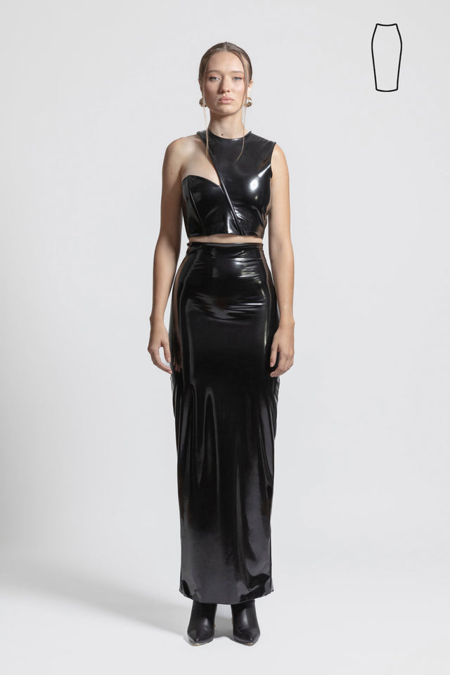 Pencil Skirt Latex Look - Black