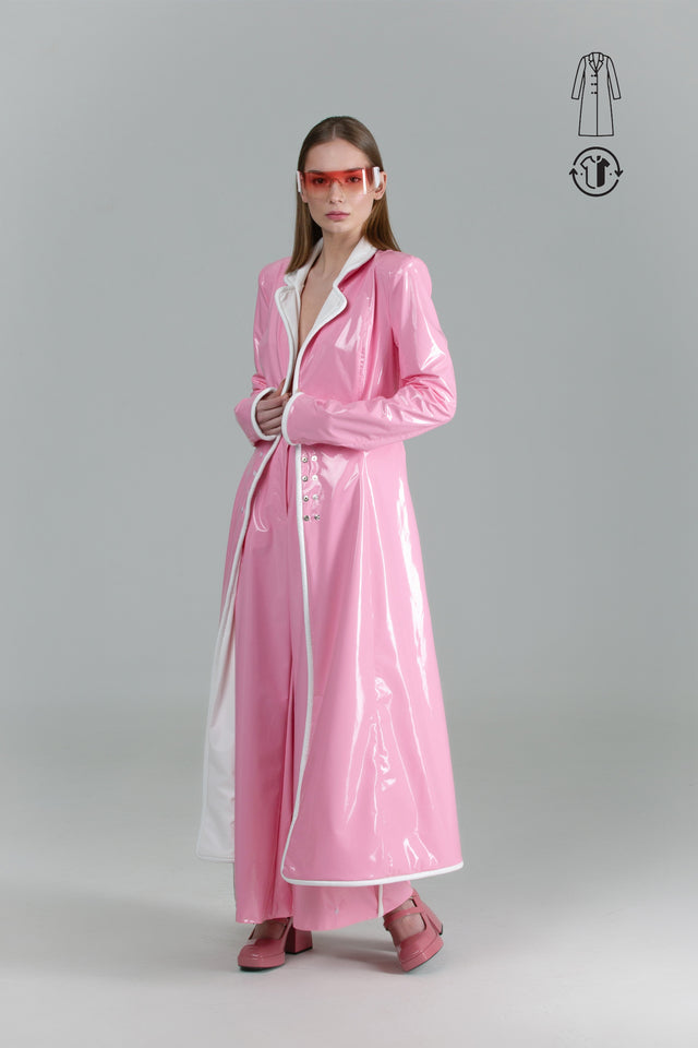 Reversible Vegan Trench Coat - Pink & White