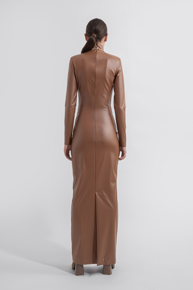 caramel brown color dress Caramel Miranda Draped Maxi Dress