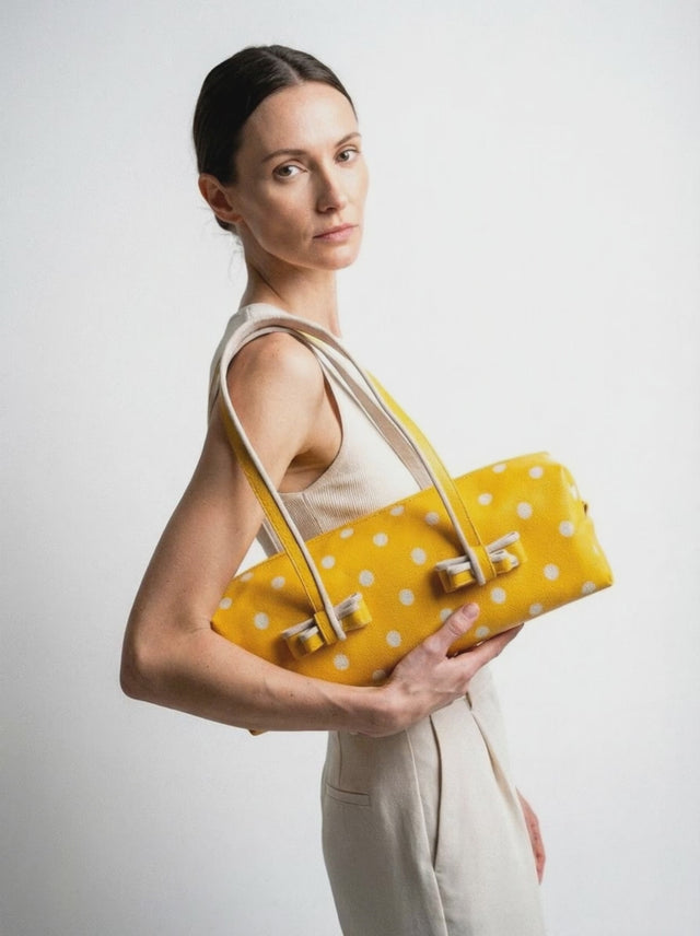 The Citrine Leather Shoulder Bag - Yellow Polka