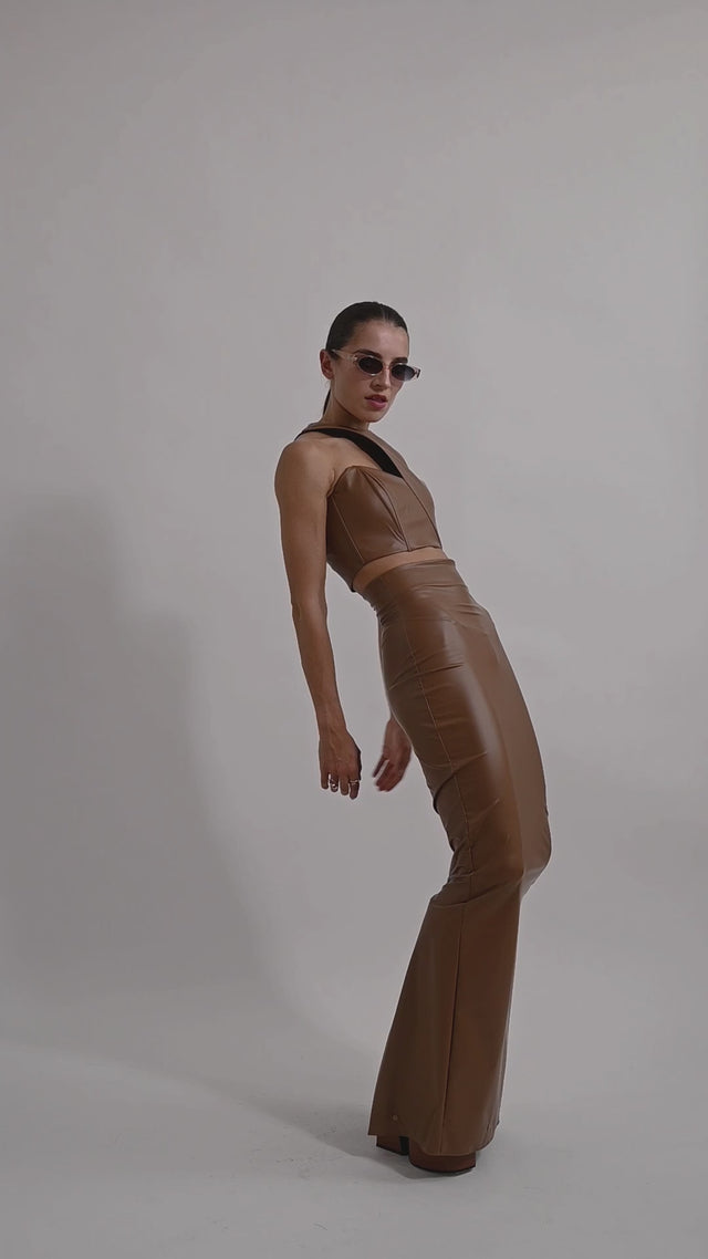 Pencil Skirt Faux Leather - Caramel Brown