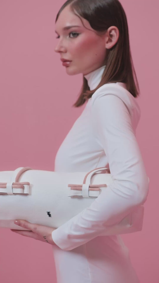 The Petal Leather Shoulder Bag - White + Blush Pink