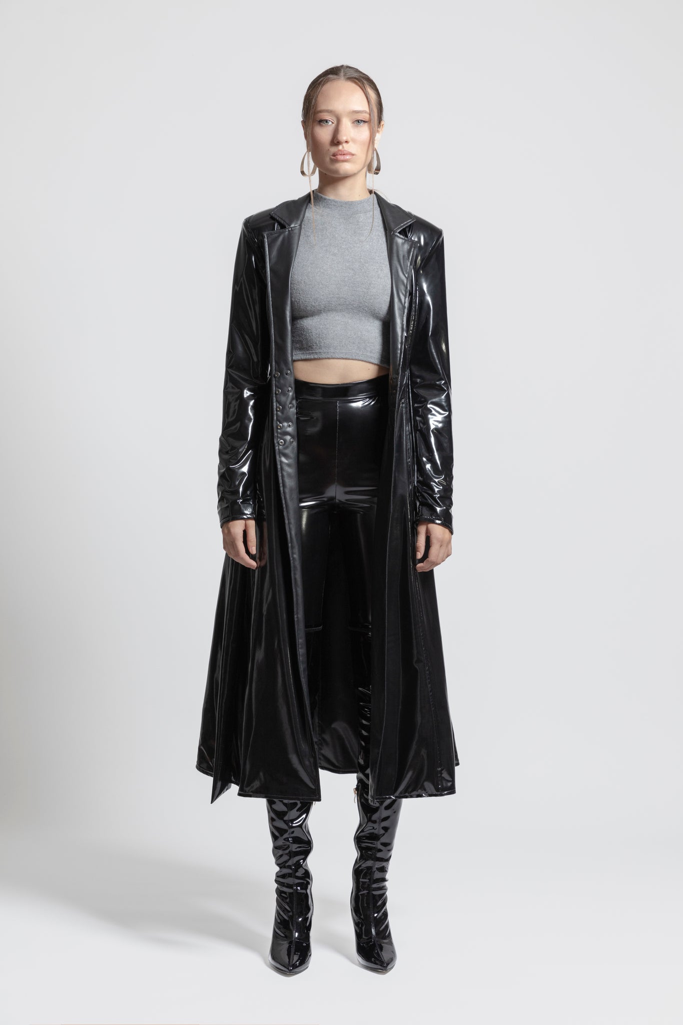 Reversible Latex Look & Vegan Leather Trench Coat - Black – TACRAI