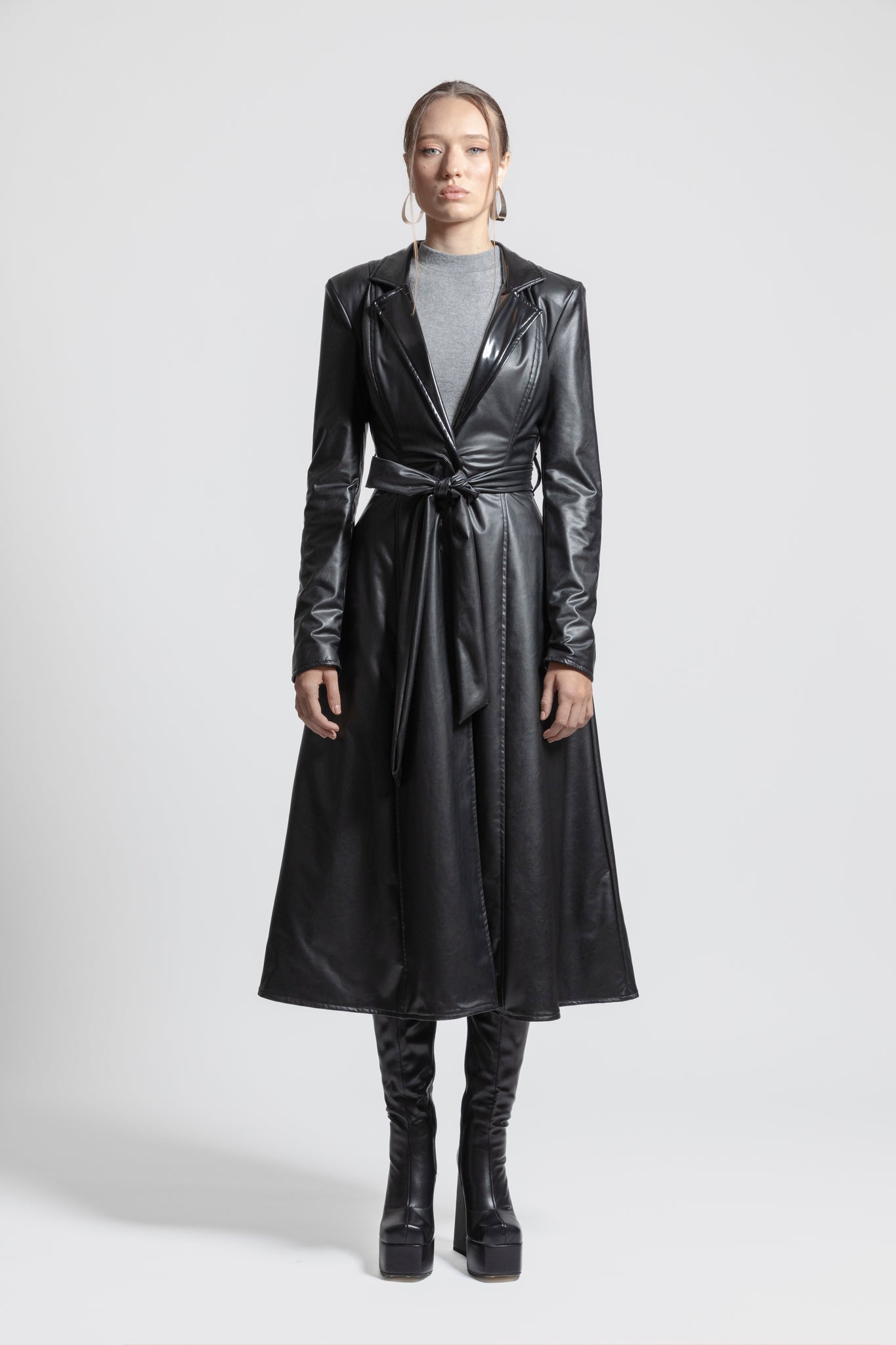 Women's Vegan Leather Long-Length Coat