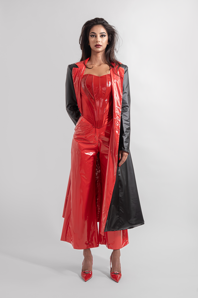 reversible_latex_look_and_vegan_leather_trench_coat_black_red_front2