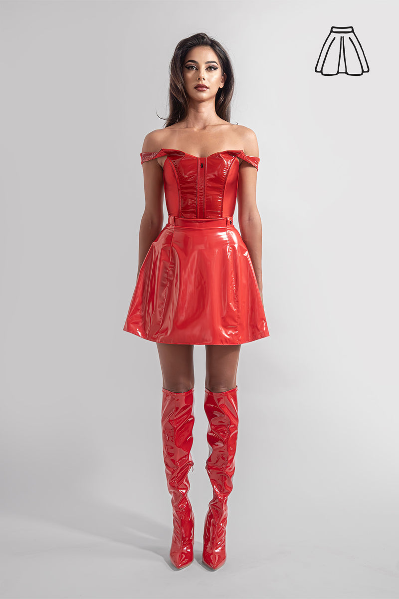 Short Circular Skirt Latex Feel - Red