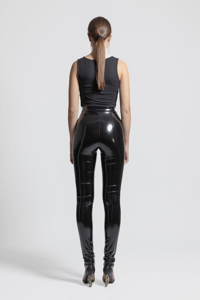 Slim Latex Look Pants - Black