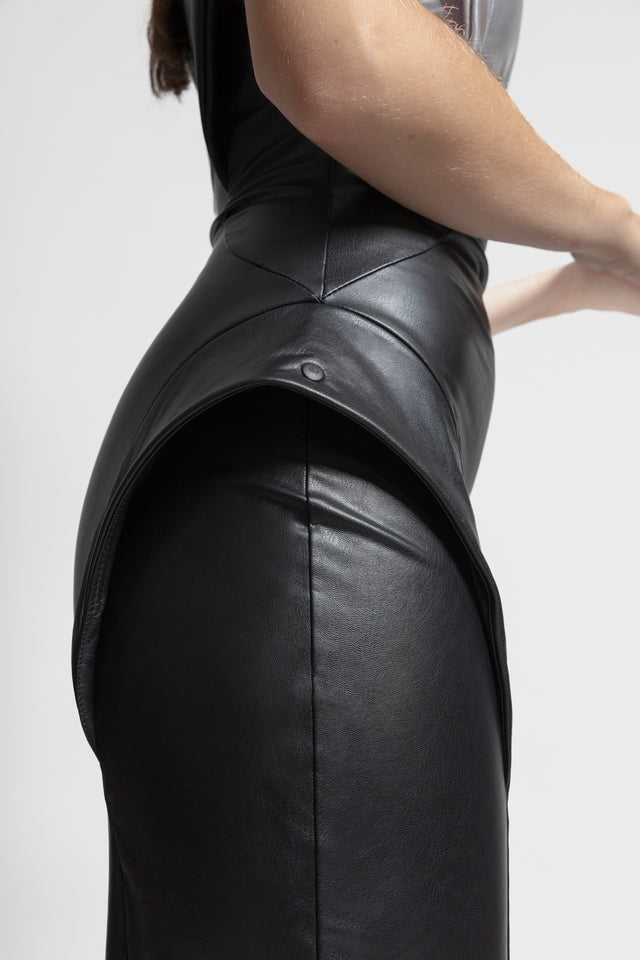 Strapless Faux Leather Dress - Black