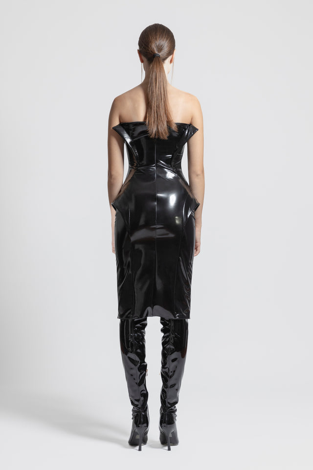 Strapless Latex Look Dress - Black TACRAI Strapless Latex Look Dress - Black TACRAI