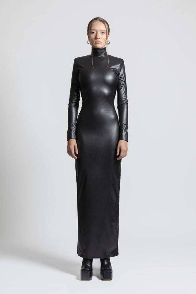 Latex Feel Bodycon Dress - Black