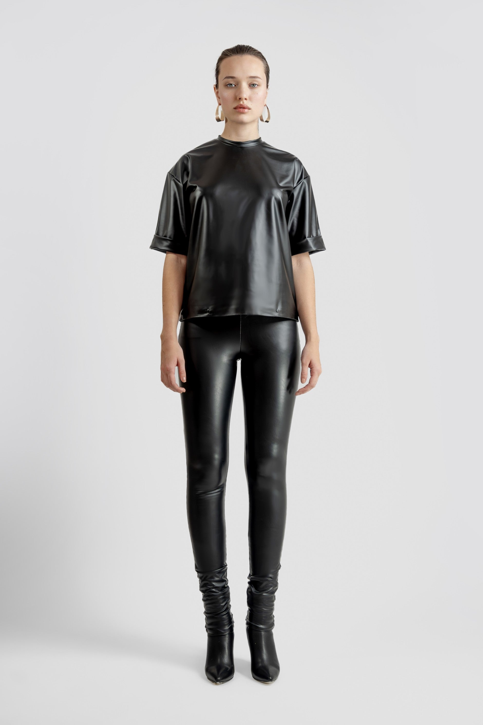 Vegan Leather T shirt Black TACRAI