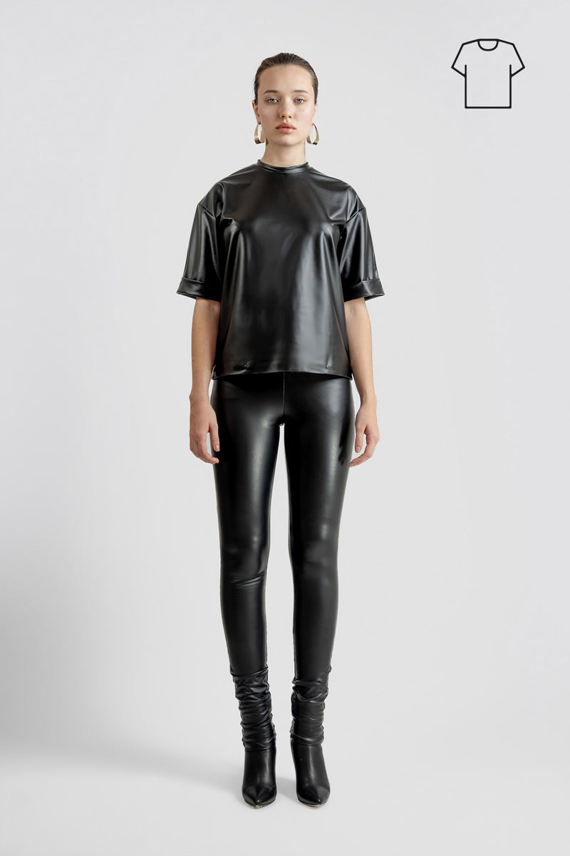 Vegan Leather T-shirt -Black