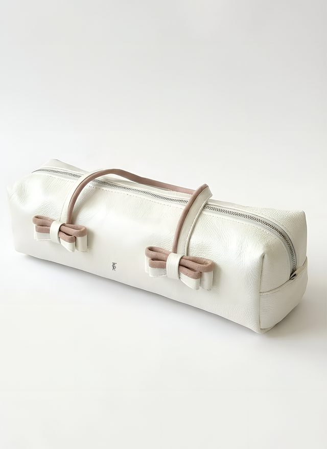 The Petal Leather Shoulder Bag - White + Blush Pink