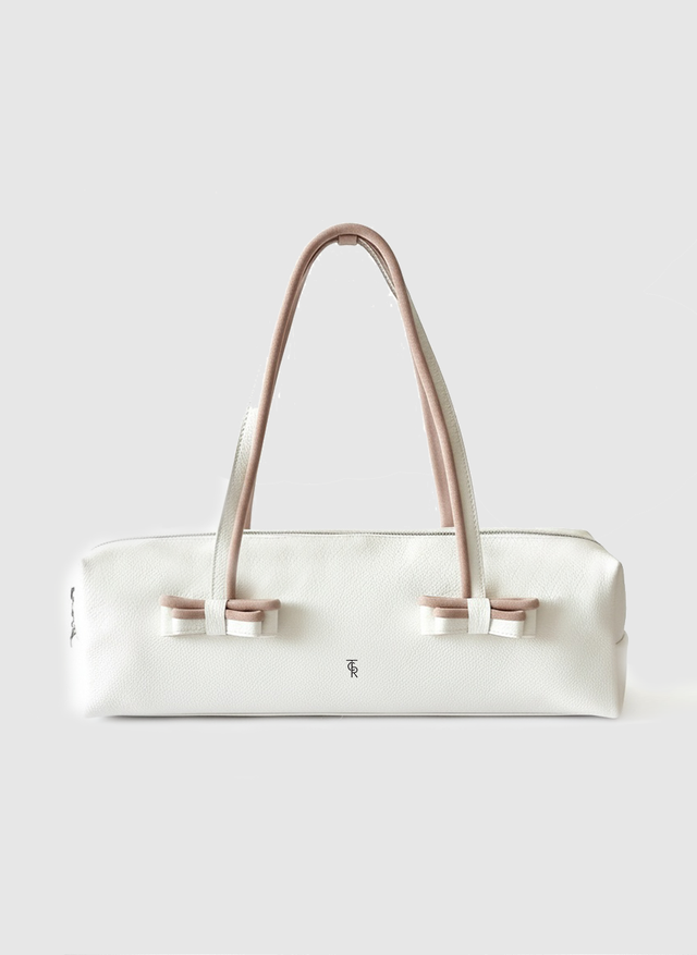 The Petal Leather Shoulder Bag - White + Blush Pink