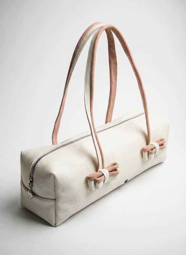 The Petal Leather Shoulder Bag - White + Blush Pink