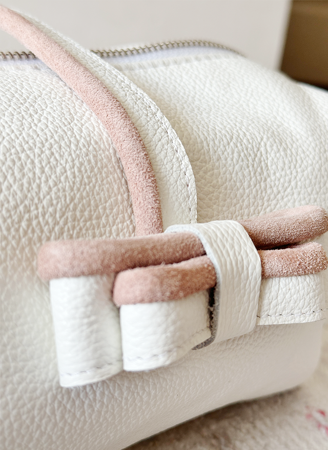 The Petal Leather Shoulder Bag - White + Blush Pink