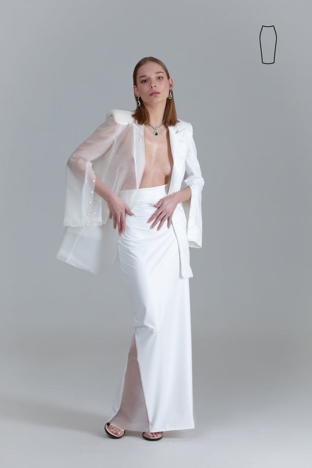 Pencil Skirt Faux Leather - White + Silicone