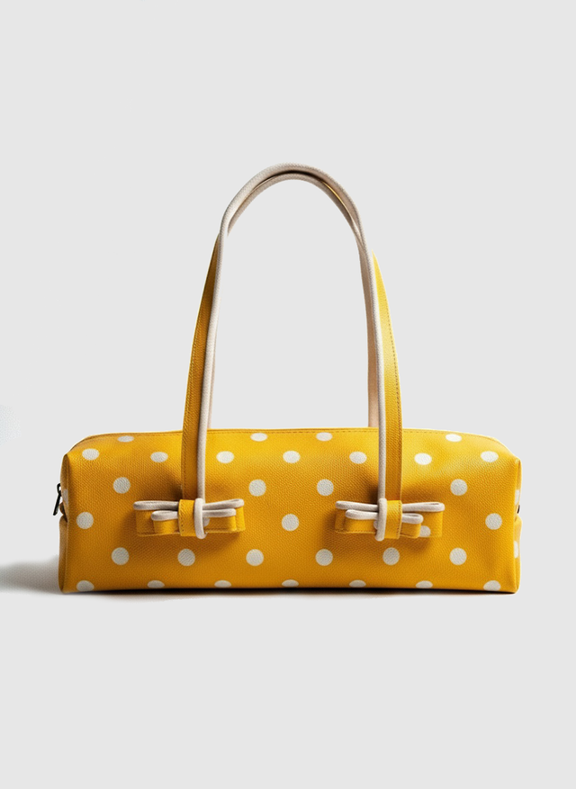 The Citrine Leather Shoulder Bag - Yellow Polka
