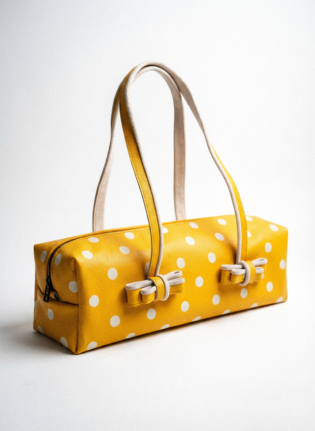 The Citrine Leather Shoulder Bag - Yellow Polka