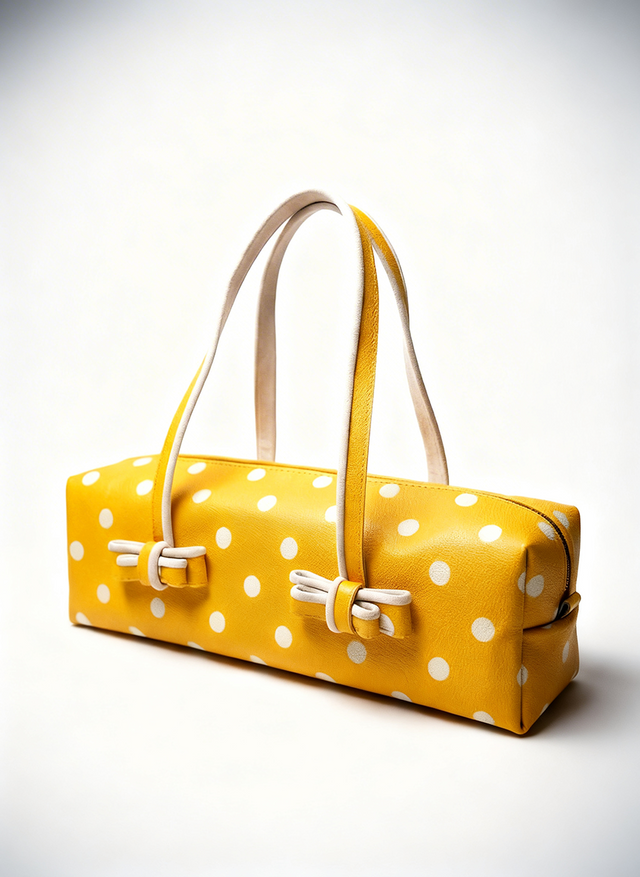 The Citrine Leather Shoulder Bag - Yellow Polka