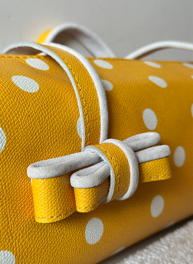 The Citrine Leather Shoulder Bag - Yellow Polka
